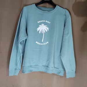 BEACH RIOT Womens Medium Muted Blue White PalmTree Oversized Crewneck Sweatshirt